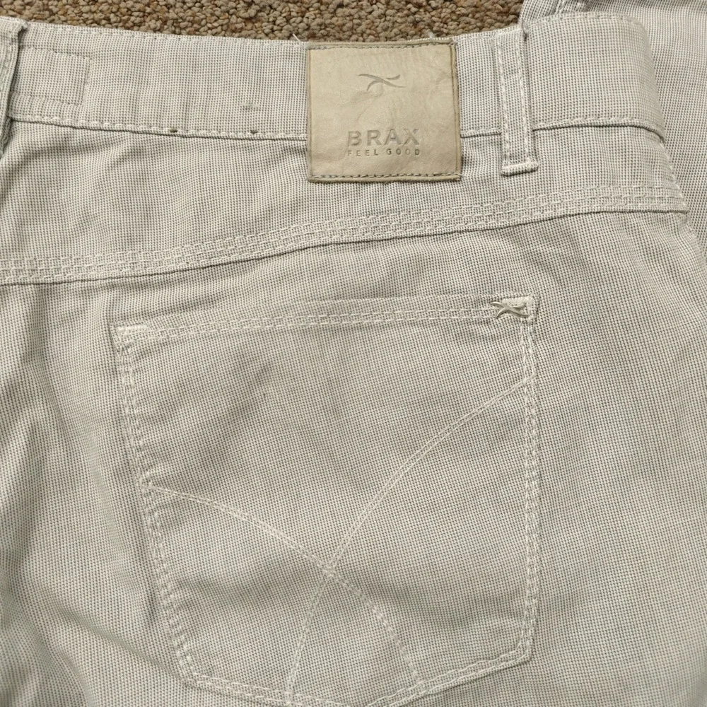 Brax Cooper Regular Fit Pants‎ Mens 38/32 Light Grey Cotton Stretch Micro Check